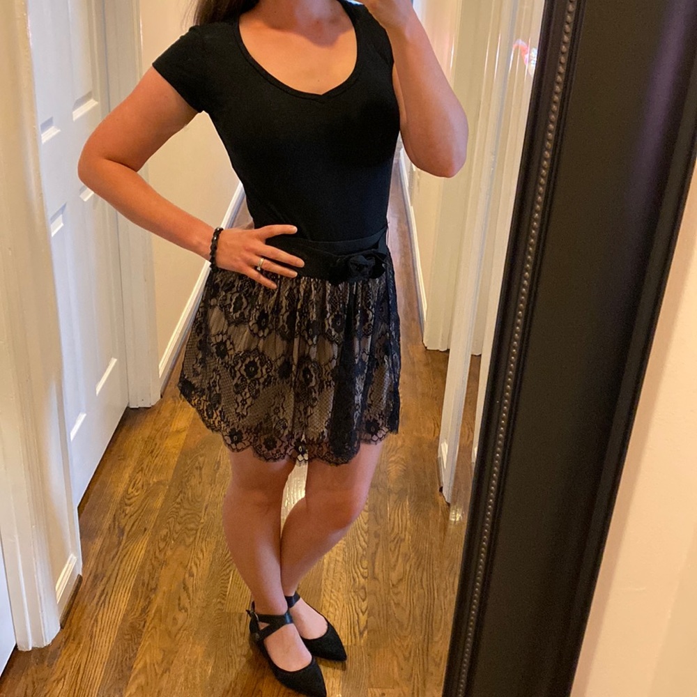 Black Lace Skirt Nude Underlay and Belt NWT Small